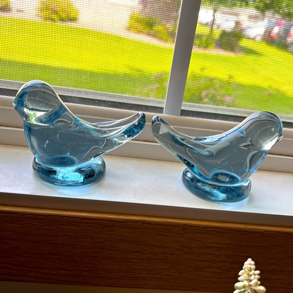 Elegant Handblown Glass Blue Bird Sculptures - Picture 3 of 4